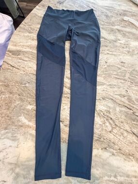 VULL Sport Leggings Medium Blue Mesh Panel High Rise Compression Activewear